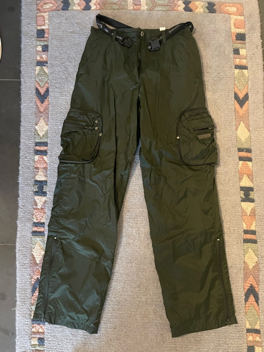 Vintage Olive Green Cargo Track Pants with Belt